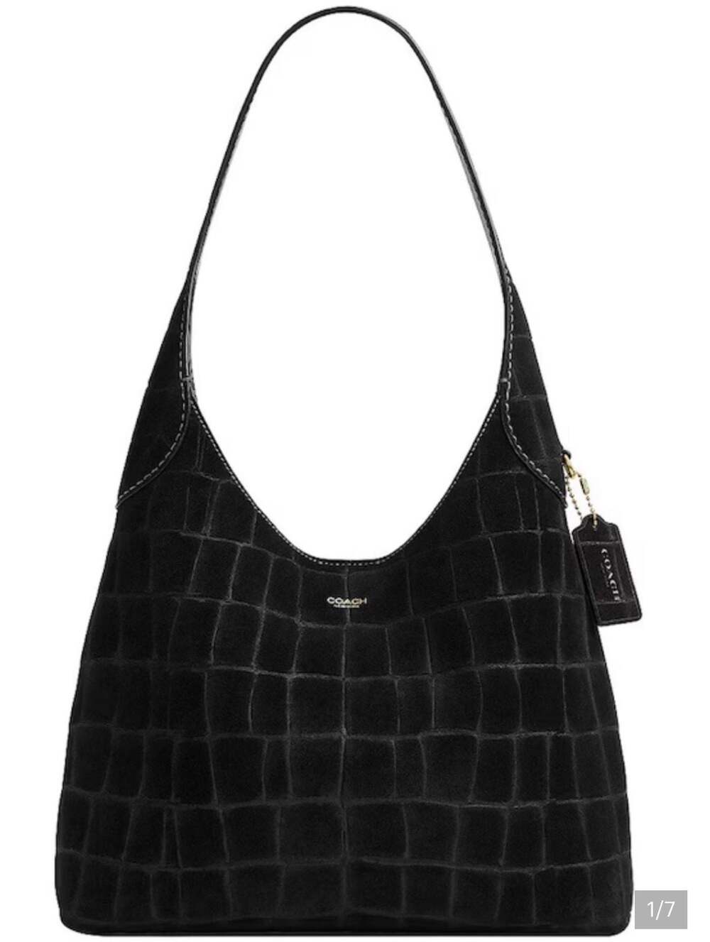COACH Brooklyn Shoulder Bag 28 in Black Crocodile-Embossed Suede - Picture 2 of 4